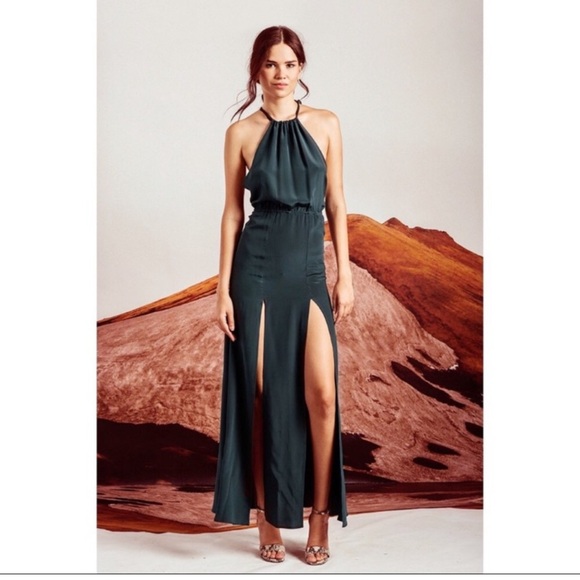 Stone Cold Fox Onyx Maxi Slit Halter Dress Gown in Emerald Size 0 - Picture 4 of 15